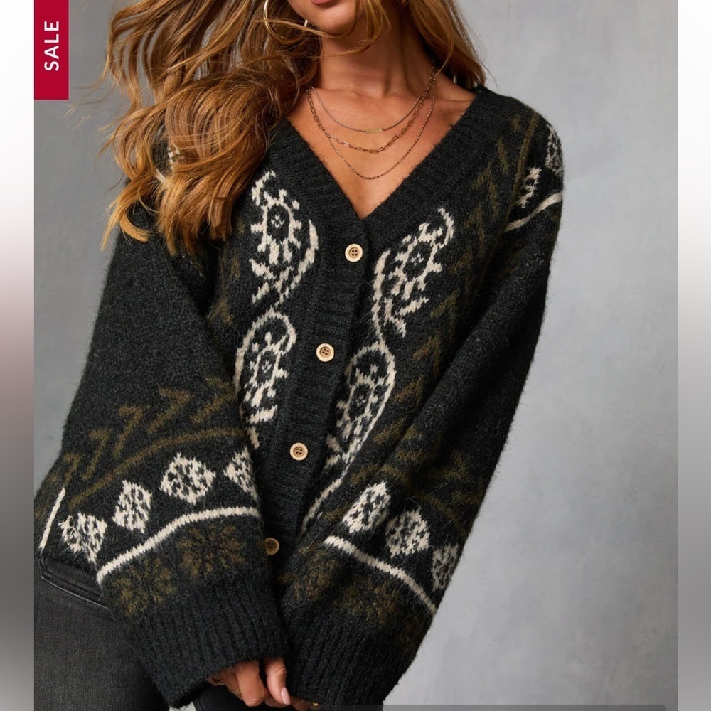 Oat Loop Abstract Print Cardigan women’s size small